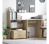 Bureau en chêne Sonoma - 131,5 x 50 x 106,5 cm - Avec espace de rangement | Avec étagères et tiroirs, bibliothèque montable des deux côtés, surface lisse robuste, pour bureau et salon