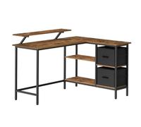 Bureau en forme de L avec 2 tiroirs spacieux 105 x 135 x 89,5 cm bureau gaming avec support pour écran bureau d’angle bureau d’ordinateur avec étagère réglable pour bureau marron 12_0004617