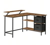Bureau En Forme De L Avec 2 Tiroirs Spacieux, Bureau Gaming Avec Support Pour Écran, Bureau D'angle, Étagère Réglable, Pour Bureau, Marron Rustique Marron