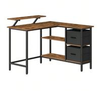 Bureau en forme de l avec 2 Tiroirs Spacieux, Bureau Gaming avec support pour Écran, Bureau d'angle, Étagère Réglable, pour bureau, Marron Rustique Marron
