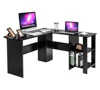 COSTWAY Bureau d'Angle en Forme de L - L 130 x P 130 x H 72,5 CM - Étagères - Panneaux de Particules - Contemporain - Noir