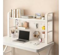 Bureau en métal à Double Couche pour dortoir, bibliothèque de avec Panneau perforé, Support de Rangement de de comptoir Polyvalent pour la Maison(White Single Layer,55cm/21.6in)