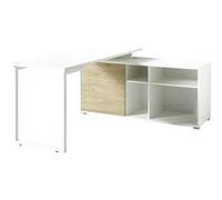 Bureau en panneau de particules coloris blanc / chêne Kendal - Dim : L146 x H75 x P145 cm -PEGANE- chêne