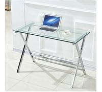 Bureau en verre transparent 110 x 55 x 76 cm, usage polyvalent, bords arrondis, facile à nettoyer