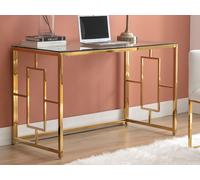 Bureau en verre trempé et acier - Doré et transparent - CLOTILDE