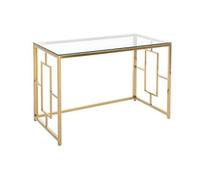 Bureau en verre trempé et acier - Doré et transparent - CLOTILDE de