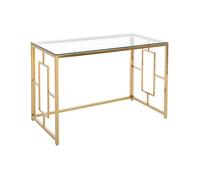 Vente-unique Bureau en Verre trempé et Acier - Doré et Transparent - Clotilde