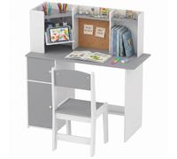 Bureau enfant avec chaise - AIYAPLAY - support de tablette réglable porte-stylos - 5-12 ans - bois - 90 x 39 x 95 cm - gris