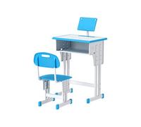 Bureau enfant avec chaise - ensemble bureau et chaise réglable - support de lecture, case - bleu blanc