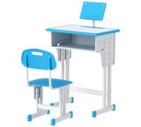 HomCom Bureau et chaise enfant – support lecture, casier, crochet, porte-stylo – réglable 90–102 cm
