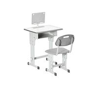 HomCom – Bureau et chaise enfant – Hauteur réglable, support lecture, casier, gris 60×45×90-102 cm