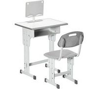 HOMCOM Bureau et chaise pour enfant avec support de lecture casier crochet et porte stylo 60 x 45x 90-102 cm gris