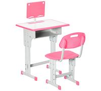 HOMCOM Bureau et Chaise pour Enfant avec Support de Lecture, casier, Crochet et Porte Stylo - Hauteur réglable - 60 x 45 x 90-102 cm - Rose