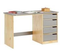IDIMEX Bureau Enfant Emma Bureau avec Rangement 4 tiroirs et Plateau inclinable, Style scandinave, en pin Massif Naturel et Gris