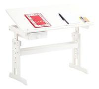 Bureau enfant écolier junior FLEXI table à dessin réglable en hauteur et pupitre inclinable avec 1 tiroir en pin massif lasuré blanc Blanc G