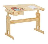 Bureau enfant écolier junior FLEXI table à dessin réglable en hauteur et pupitre inclinable avec 1tiroir en pin massif vernis nature Naturel G