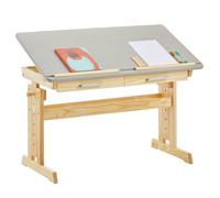 IDIMEX Bureau Enfant écolier Junior Olivia Table à Dessin réglable en Hauteur et pupitre inclinable avec 2 tiroirs, Bureau évolutif en pin Massif Vernis Naturel et lasuré Gris