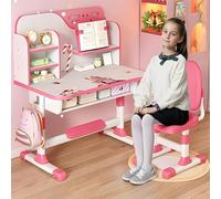 Bureau Enfant,Ensemble bureau et chaise d'étude pour enfants, ensemble de chaises table enfants réglable en hauteur avec motif d'astronaute, ergonomique grand tableau d'écriture, étagère Rose