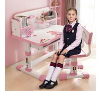 Bureau Enfant, Ensemble bureau et chaise d'étude pour enfants, ensemble de chaises table enfants réglable en hauteur avec motif d'astronaute, ergonomique grand tableau d'écriture, étagère, Rose