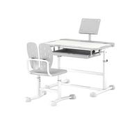Bureau enfant avec chaise - AIYAPLAY - réglable en hauteur, plateau incliné 45°, tiroir et support de livre, gris