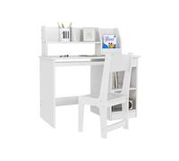 Bureau enfant multi-rangement - ensemble bureau, chaise, étagère - tiroir, plateau coulissant, 2 niches, 2 étagères, 2 présentoirs livres - blanc