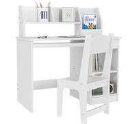 Bureau enfant multi-rangement - ensemble bureau, chaise, étagère - tiroir, plateau coulissant, 2 niches, 2 étagères, 2 présentoirs livres - blanc Blanc G