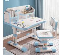 Bureau enfant pour garçons et filles, Réglable en hauteur, Ensemble bureau et chaise pour enfants avec accessoires d'apprentissage, Cultiver une position correcte, Style dessin animé mignon (Bleu)