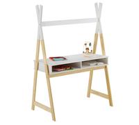 IDIMEX Bureau Enfant SIMI Petit Bureau en Forme de tipi de Type Montessori, avec 2 niches, en pin Massif Naturel et Blanc