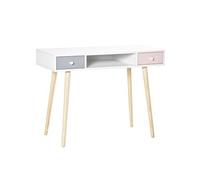 HomCom Bureau enfant style scandinave 100×48×76,5 cm MDF et pin tiroir/rangement Blanc/Gris/Rose