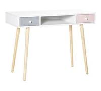 HomCom Bureau enfant style scandinave 100×48×76,5 cm MDF et pin tiroir/rangement Blanc/Gris/Rose
