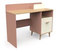 Bureau enfant - SUZIE - 1 porte - 1 niche - Chêne / Abricot - 106,6 x 44,9 x 87,7 cm - DEMEYERE
