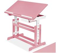 BUREAU ENFANT - TECTAKE - Bureau Enfant Réglable en Hauteur et Inclinable 109 cm x 55 cm x 94 cm + Tiroir de Rangement - Rose Vif