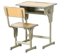 HOMCOM Bureau Enfant Vintage Style pupitre d'écolier - Ensemble Bureau et Chaise réglable - Case de Rangement, Bracket, Range-stylos - Acier Kaki MDF Aspect Bois Clair