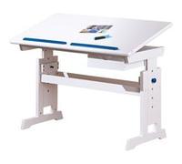 Bureau enfants Blanc / rose et bleu EN MDF / bois massif avec 1 tiroir, Dim : 109 x 55 x 63/88 cm -PEGANE- Blanc G