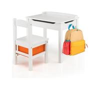 CostwayTable et Chaises Enfants en Bois avec Plateau Rabattable Bureau Enfants avec Espace de Rangement Charge 70kg pour Enfants de 3 Ans+