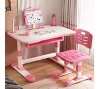 Bureau Ergonomique Réglable Enfant avec Chaise, Ensemble Bureau Évolutif 3-18 Ans avec Pupitre Inclinable, Surface Métal et Tiroir Extra-Large, Lampe LED Protection Yeux, Idéal Chambre Étude (Rose)