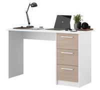 Bureau ESSENTIEL PARISOT 3 tiroirs - Décor chene et blanc - L 121,2 x P 55 x H 74,5 cm - Fabriqué en France
