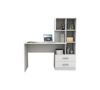 Bureau et Bibliothèque Intégrée 2 Tiroirs 6 Niches Blancs L 108.3 H 130 cm