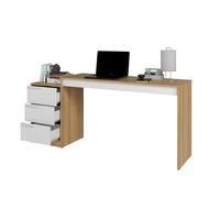 Bureau et Caisson 3 Tiroirs Amovible Chêne et Blanc L 176.5 H 78.5 P 38 cm