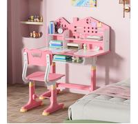 Bureau et Chaise dÉtude pour Enfants - FIANAO - Hauteur Ajustable, Bureau 105×72,5cm, Chaise Ventilée, Tiroir de Rangement - Rose