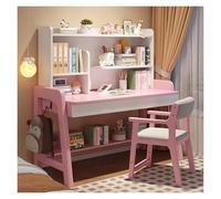 Bureau et chaise en bois pour bureau à domicile, table avec tiroirs et rangement, bureau pour ordinateur, bureau d'étude, bureau pour lire, dessiner, jeux, poste de travail (rose, 8)