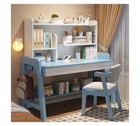 Bureau et chaise en bois pour bureau à domicile, table avec tiroirs et rangement, bureau pour ordinateur, bureau d'étude, bureau pour lire, dessiner, jeux (bleu, 8)
