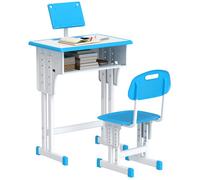 Bureau et chaise pour enfant HOMCOM avec support de lecture casier crochet et porte stylo - hauteur réglable - 60 x 45 x 90-102 cm
