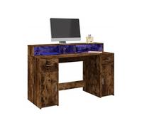 vidaXL Bureau et lumières LED Chêne fumé 140x55x91 cm Bois d'ingénierie Multicolore
