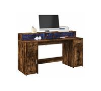 Vidaxl Bureau Et Lumières Led Chêne Fumé 160x55x91cm Bois D'ingénierie Multicolore