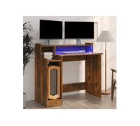 Vidaxl Bureau À Lumières Led Chêne Fumé 97x90x45 Cm Bois D'ingénierie Marron