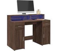 vidaXL Bureau et lumières LED chêne marron bois d'ingénierie, bureau de travail, bureau d'étude, bureau à domicile, bureau 3309417