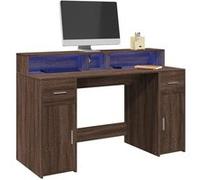 Bureau et lumières LED chêne marron bois d ingénierie Marron G