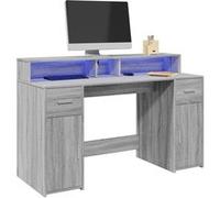vidaXL Bureau Sonoma Gris avec LED, 140x55x91 cm, Bois d'ingénierie