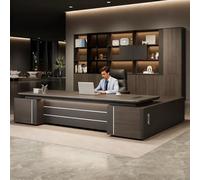 Bureau exécutif en forme de L avec armoire de rangement, poste de travail d'angle avec tiroirs et armoire à fichiers pour bureau à domicile - 180 cm côté droit